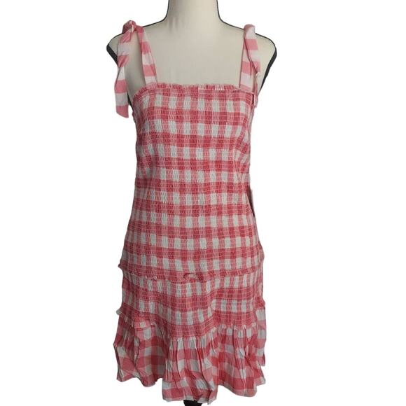 Sincerely Jules Smocked Gingham Red Mini Dress w/ Scrunchie Size Large NWT - Picture 1 of 10
